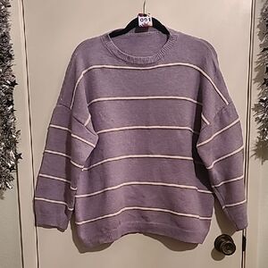 Lavender Striped Crew Neck Sweater